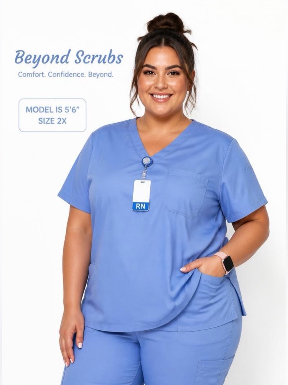 Beyond Scrubs Womens Sz 2X Blue Cotton Blend Air Vents Under Arms Pocket Medical